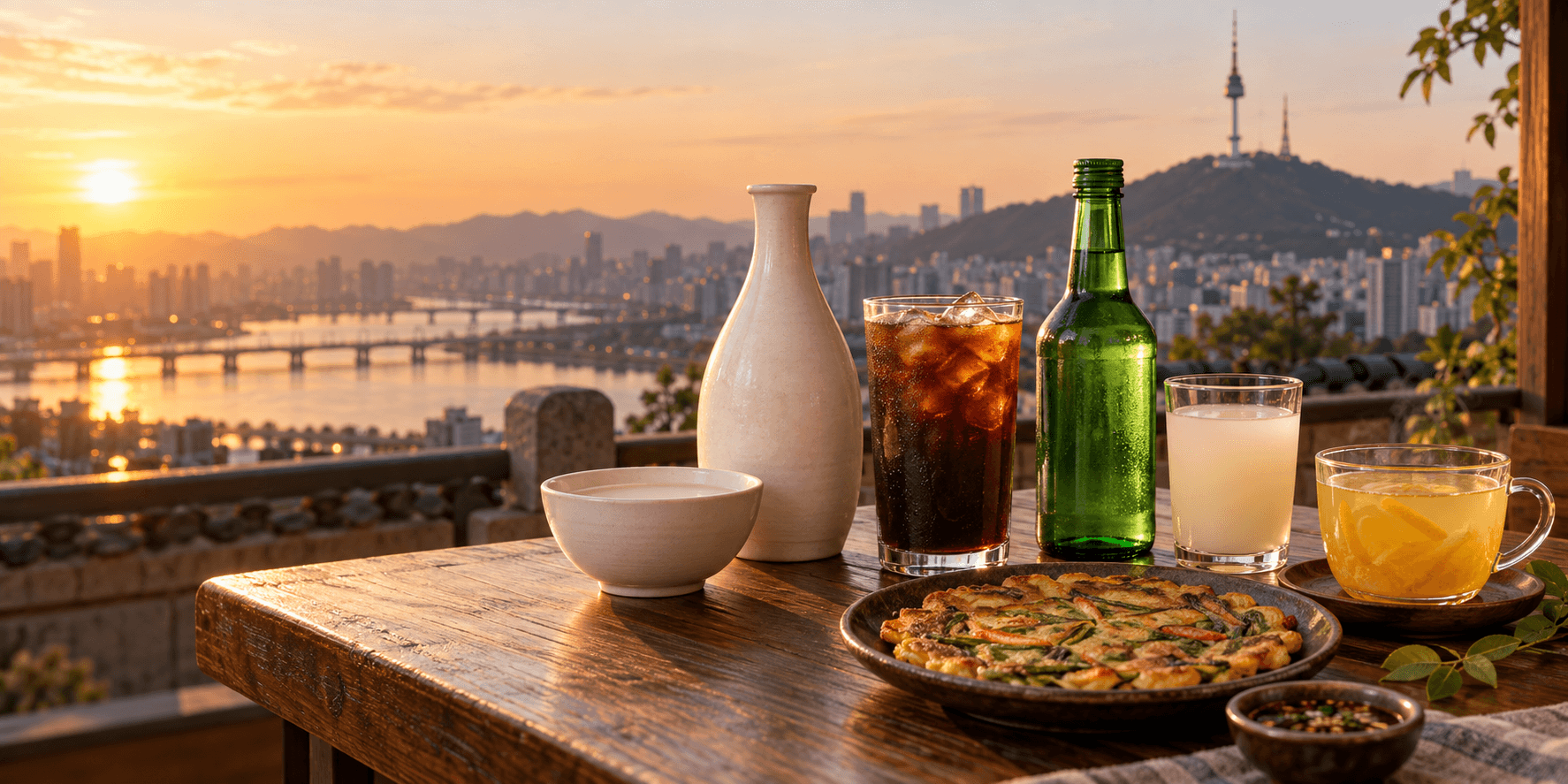 Korean drinks overlooking Seoul