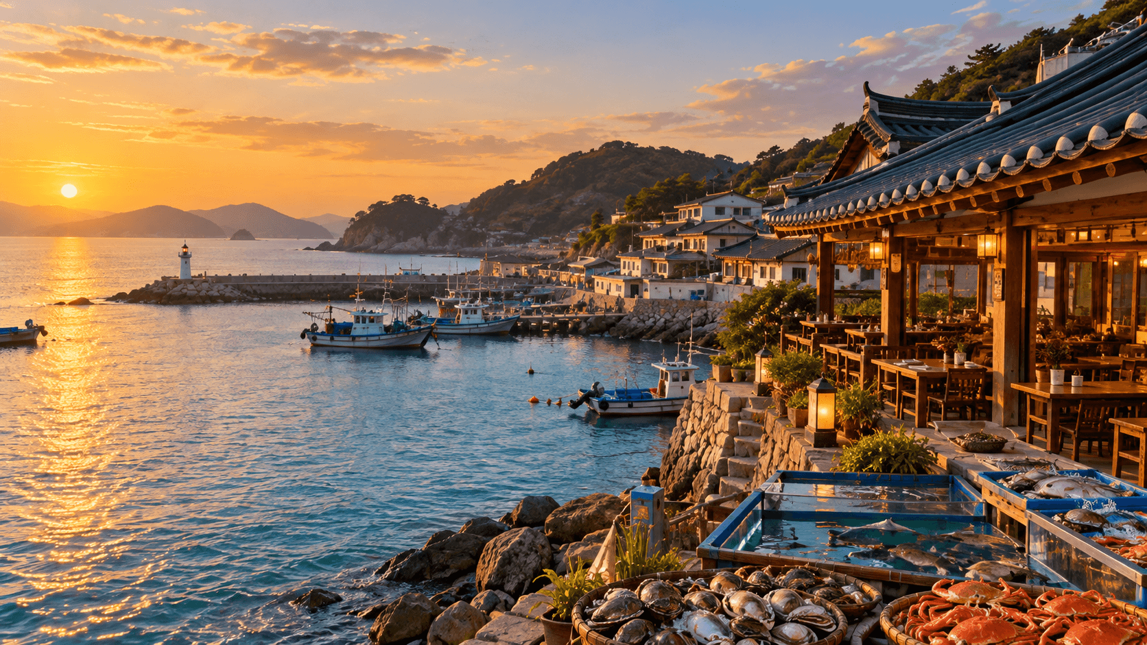 Korean coastal seafood village