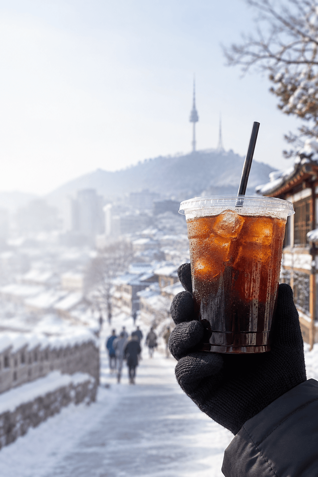 Iced Americano in snowy Seoul