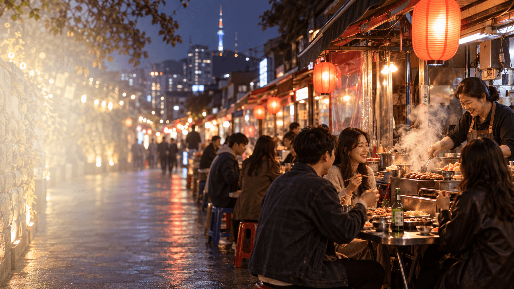 Korean street food at night