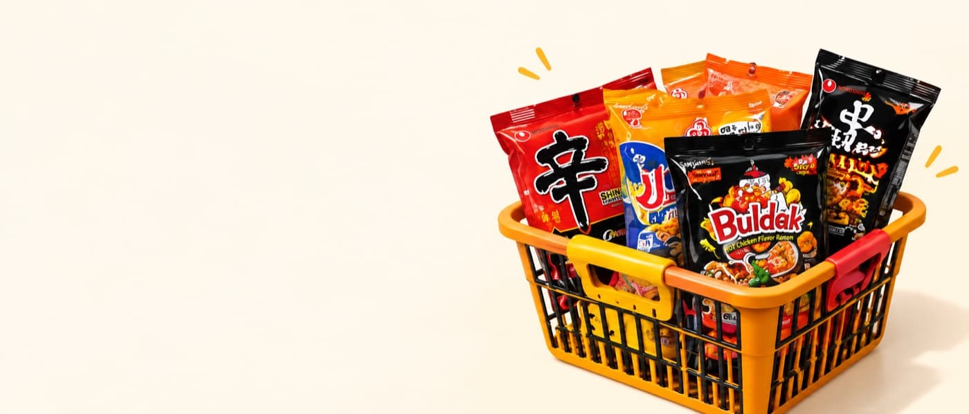 A basket filled with Korean ramyeon